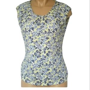 Loft Blue Navy Lime Floral Ann Taylor Cap Sleeve